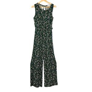 Gilli Womens Jumpsuit Green Floral Romper Wrap Tie Wide Leg Size S